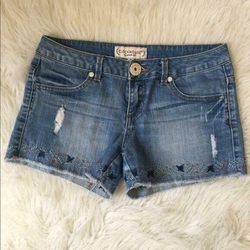 Clock‎ House Hippie Chic frayed Blue Jean Shorts Women's 9